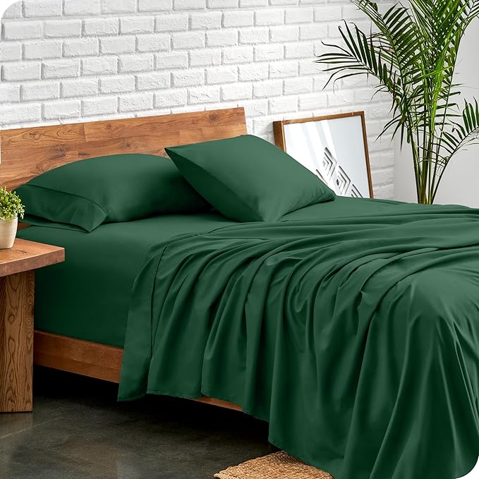 Bare Home Split Head Flex King Sheet Set - 1800 Ultra-Soft Microfiber Bed Sheets - Double Brushed - Deep Pockets - Easy Fit - 4 Piece Set - Bedding Sheets & Pillowcases (Forest Green)