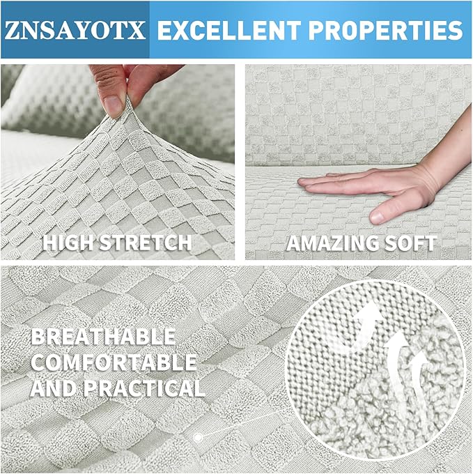 ZNSAYOTX Sectional Couch Covers, Stretch Jacquard Slipcovers with Elastic Bottom for L-Shape Sectional Sofa, 2 Pcs Pet Friendly Modular Sofa Protector (3 Seat Couch + 2 Seat Chaise, Ivory)