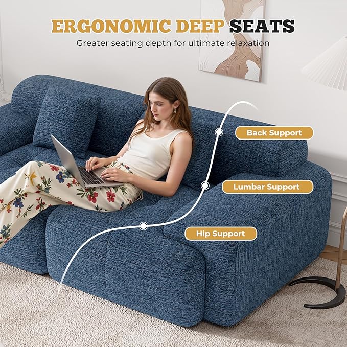 85" Cloud Loveseat Sofa in a Box, Modern Small Couch No Assembly Required, Comfy Deep Seat Boneless Couches for Living Room, Bedroom, Apartment, Blue 1 PCS