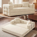78 Inch Convertible Sofa Bed, 5-in-1 Futon Sofa Bed Pull Out Couch, Boneless Couch Bed for Living Room, Corduroy Boneless Couches for Bedroom, Apartment, No Assembly Sleeper Sofa Bed, Beige | 4 Fixed-Shape Frame, Removable Corduroy, High-density foam, ...