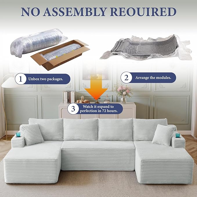 133" Sectional Couches for Living Room Cloud Couch Sofa with L-Shape Upholstered Boneless Couchs Modern Modular Sectional Couch with Chaise (Light Grey, 133" W+U Facing Chaise)