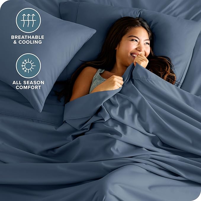 Bare Home Full XL Sheet Set - 1800 Ultra-Soft Microfiber Full Extra Long Bed Sheets - Double Brushed - Deep Pockets - Easy Fit - 4 Piece Set - Bedding Sheets & Pillowcases (Full XL, Bering Sea)