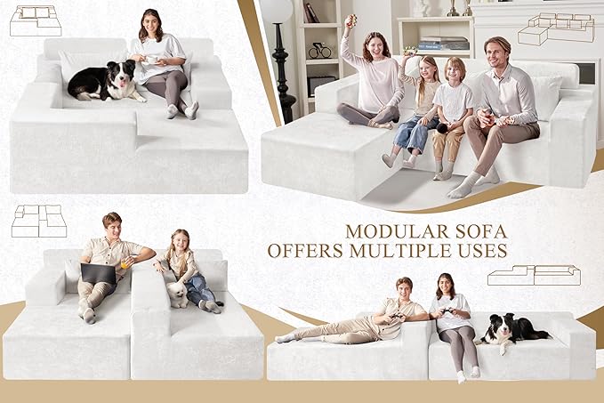 HABUTWAY 105" L-Shape Modular Sectional Sofa Couch for Living Room,No Assembly Required,Modular Comfy Sofa with Deep Seat for Living Room Bedroom,Luxury Distressed Velvet(Left,Beige)