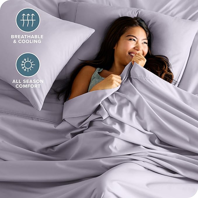Bare Home Queen Sheet Set - 1800 Ultra-Soft Microfiber Queen Bed Sheets - Double Brushed - Deep Pockets - Easy Fit - 4 Piece Set - Bedding Sheets & Pillowcases (Queen, Light Lavender)