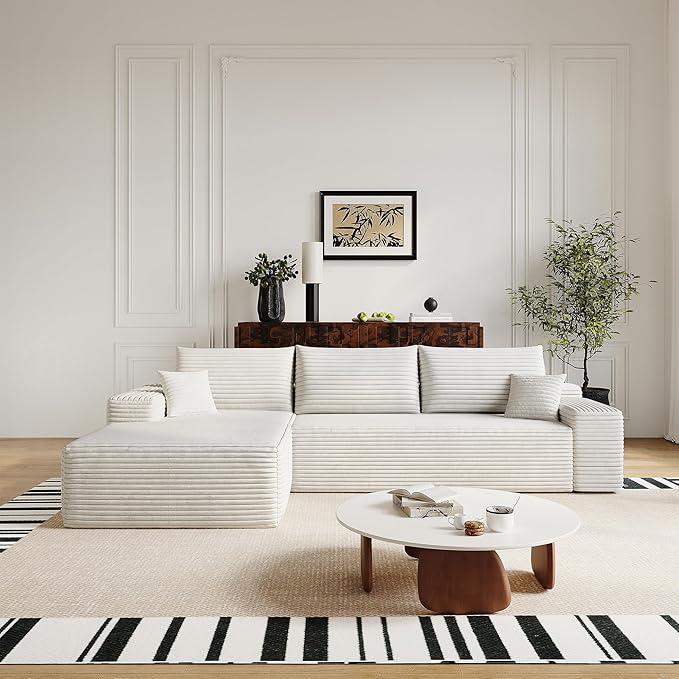 108" Sectional Couches for Living Room Cloud Couch Sofa with L-Shape Upholstered Boneless Couchs Modern Modular Sectional Couch with Chaise (White, 108" Left Facing Chaise+2Seaters)