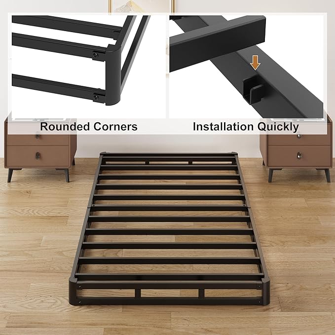 Lutown-Teen 3 Inch Twin XL Box Spring Low Profile, Heavy Duty Metal Box Spring Twin XL Bed Base with Fabric Cover, Mattress Foundation, Noise Free, Easy Assembly