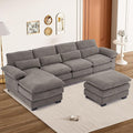 113" Cloud Couch Sectional Modular Sofa U Shaped Sectional Couches for Living Room Comfy 5-Seater Deep Seat Couch Chenille Cloud Sectional Sofa with Movable Ottoman & 4 Pillows, Stone Grey