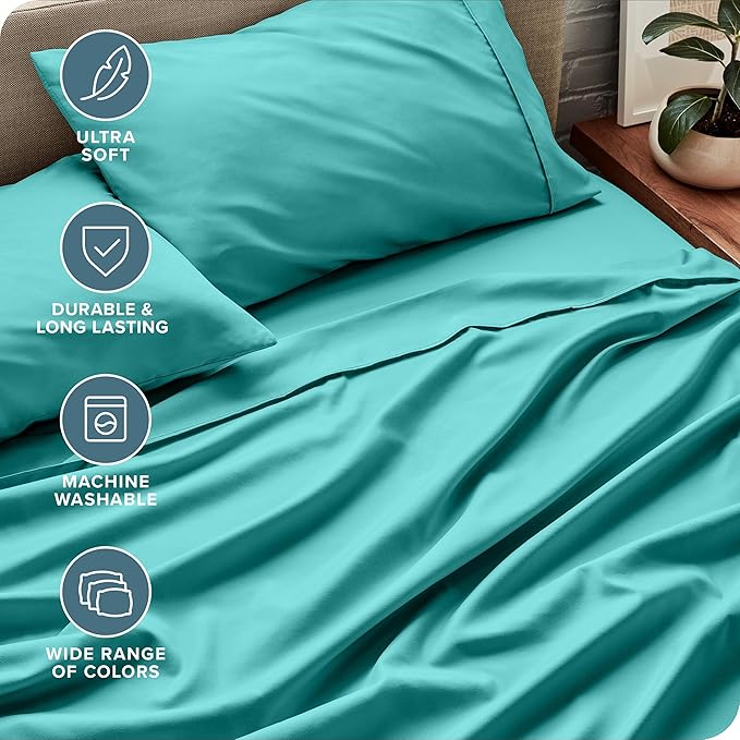 Bare Home Split King Sheet Set - 1800 Ultra-Soft Microfiber Bed Sheets - Double Brushed - Deep Pockets - Easy Fit - 5 Piece Set - Bedding Sheets & Pillowcases (Split King, Turquoise)