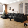 136" Sectional Couches for Living Room Cloud Couch Sofa with L-Shape Upholstered Boneless Couchs Modern Modular Sectional Couch with Chaise (Black, 136" Left Facing Chaise+3Seaters+Ottoman)