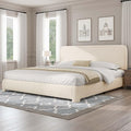 BarnFurin Boucle Upholstered California King Bed Frame/Soft Rounded Corners Headboard/Low Profile Bed Frame/No Box Spring Needed/Non-Slip and Noise-Free/Cream