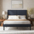 Cozy Castle Queen Size Upholstered Platform Bed Frame with 51.2" Tall Wingback Headboard, Double Backrest Metal Bed Frame, No Box Spring Needed, Easy Assembly, Bedroom Furniture, Navy Blue