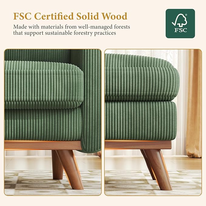 Vesgantti 38.5" Accent Chair with Movable Ottoman, Comfy Corduroy Armchair with Spring Cushion, Reading Chair with Ottoman, Modern Single Sofa for Living Room, Bedroom and Apartment, Green