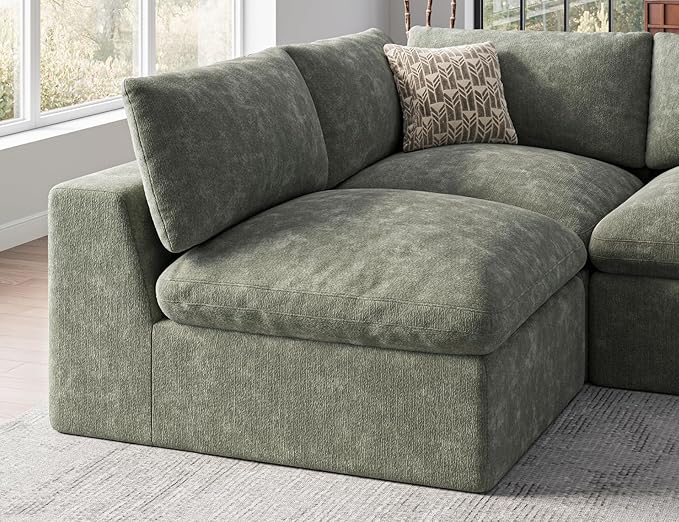 120" Cloud Sectional Couch | Oversize Boneless Couches for Living Room | 4 Seater Modern L-Shape Sofa | Green
