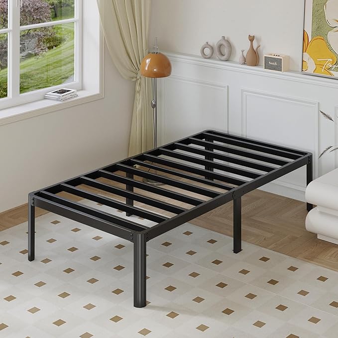 Yicensen 14 Inch Twin XL Bed Frame Heavy Duty Metal Platform Bed Frame Twin XL with Rounded Corner Legs, Noise Free, Easy Assembly, No Box Spring Needed, Black.