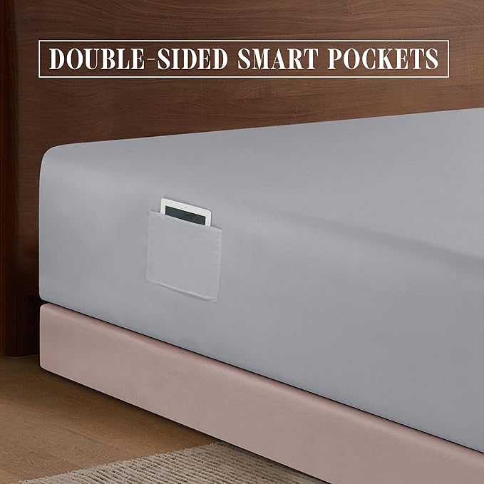 Elegant Comfort 1500 Premium Hotel Quality 18-24 Inches Deep - Extra Deep Pocket Single Fitted Sheet for High Mattress, Luxury and Softest, Smart Pocket - Wrinkle Free, Full, Silver