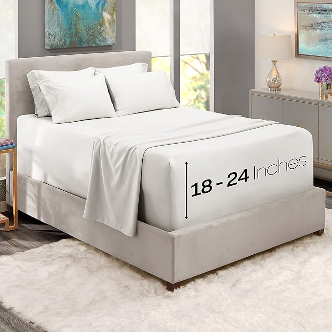 Hearth & Harbor Extra Deep Pocket Sheets - Fits Mattress 18-24 Inches Deep - Extra Deep Pocket Full Size Sets - 6 Piece Full Size - Full - White