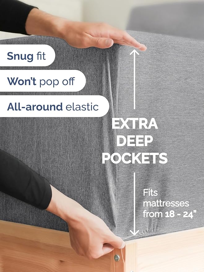 Extra Deep King Sheet Set - 6 Piece Breathable and Cooling Sheets - Hotel Luxury Bedding for Women, Men, Kids & Teens - Easy & Secure Fit - Soft and Wrinkle Free - Extra Deep Pockets - Heathered Grey