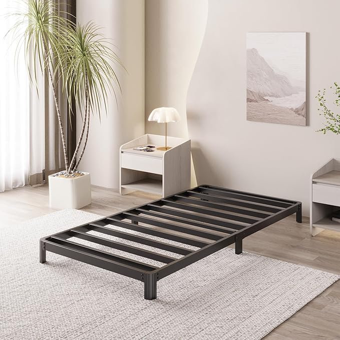 Yicensen 4 Inch Twin Bed Frame Low Profile No Box Spring Needed, Heavy Duty Metal Twin Size Platform Bed Frame with Rounded Corner Legs, Easy Assembly, Noise Free, Black