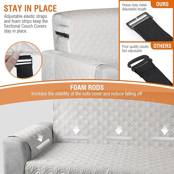 VANSOFY Sectional Couch Covers 100% Waterproof L Shaped Sofa Slipcover 3pcs Reversible Chaise Lounge Cover for Sectional Sofa Furniture Protector Cover for Pets Dog Cat(Large, Off White)