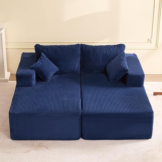 Chaise Lounge Chair, Boneless Couch for Living Room and Bedroom, Set of Sleeper Couches Reading Chairs, Corduroy, Blue