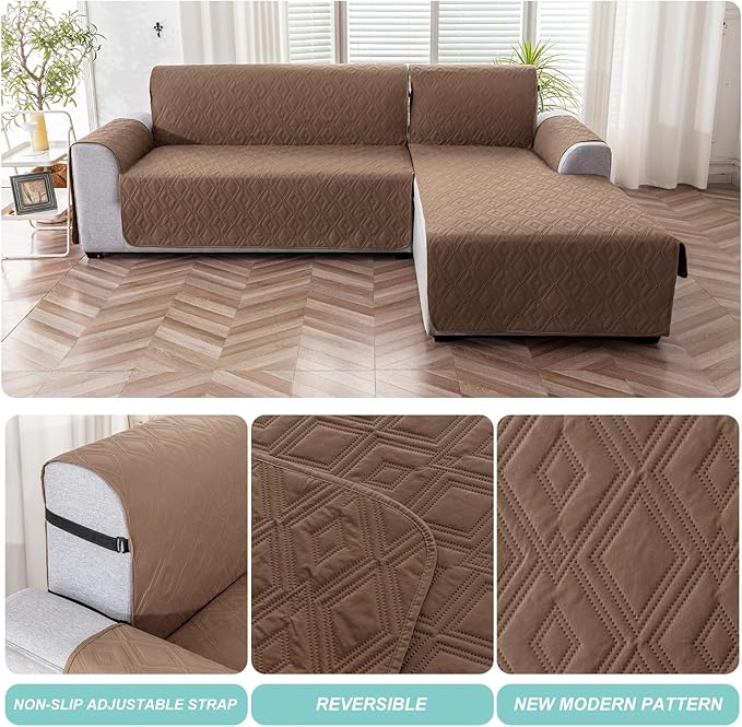 Genina Sectional Couch Covers for Dogs L Shaped Sofa Covers Chaise Lounge Cover Reversible Sofa Cover Sectional Furniture Protector for Pets, Kids (Camel, X-Large)