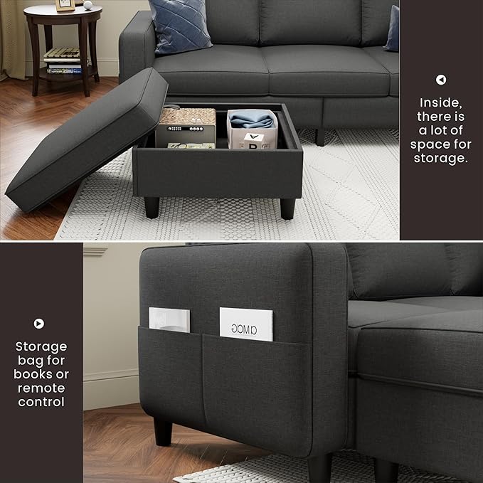 Youmumeub Sectional Sofa and Couches for Living Room - 78''L Shaped Gray Linen Couch-Pet Friendly Modular 3-Seater Convertible Sofas-Washable Covers-Suitable for The Living Room, Apartment