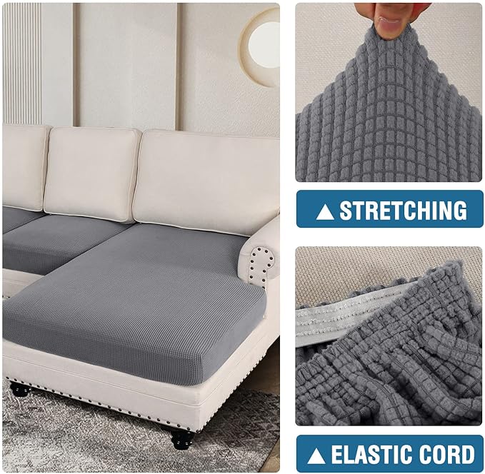 H.VERSAILTEX Sectional Couch Covers 3 Pieces Sofa Seat Cushion Covers L Shape Separate Cushion Couch Chaise Cover for Both Left/Right Sectional Couch (Seat Only: 1 Chaise + 2 Sofa, Dove)