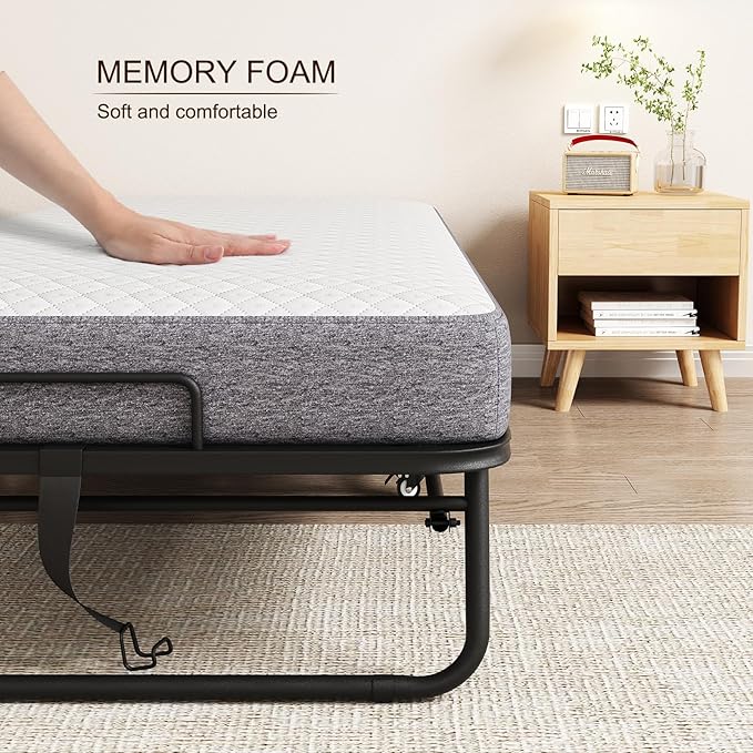 Espsilto Folding Bed with Mattress, 75" x 31" Roll Away Bed for Adults, Cot Size Fold up Portable Foldable Mattress for Guest