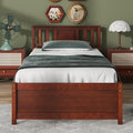 Giantex Twin Bed Frame With Headboard, Mid Century Solid Wood Platform Bed, Single Panel Bed With Slat Support, No Box Spring Needed, for Kids, Walnut
