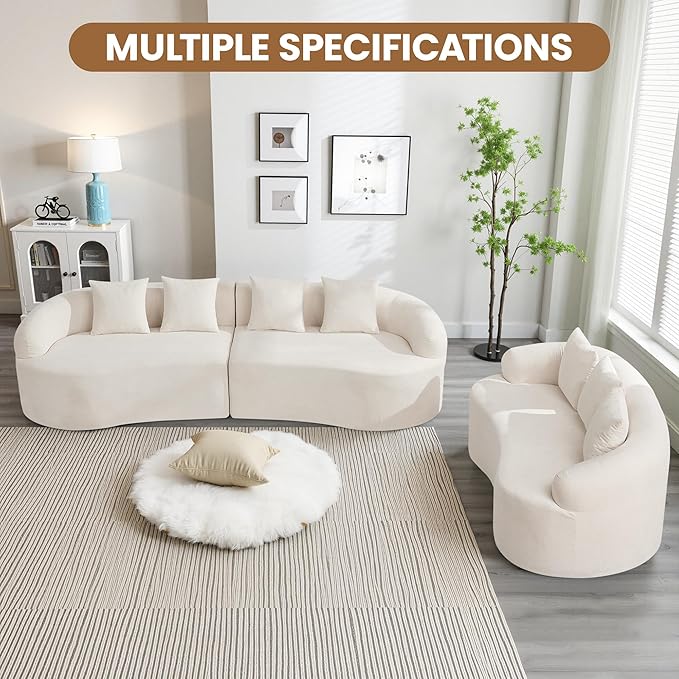 110" Boneless 4 Seater Sofa Couch, Modern Oversized Curved Cloud Sofa, Chenille 4-Seater Deep Seat Sectional Couches for Living Room, No Assembly, Beige