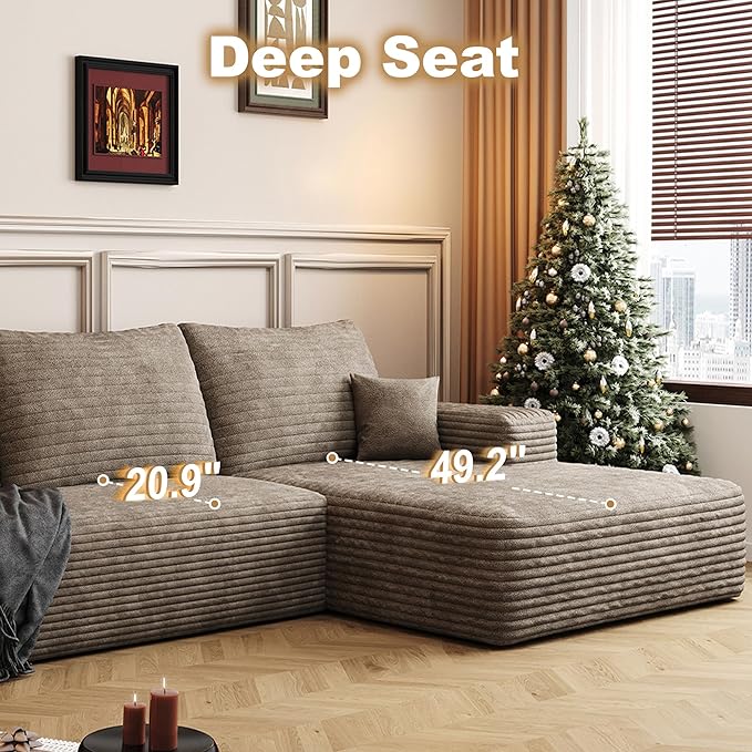 108" Sectional Couches for Living Room Cloud Couch Sofa with L-Shape Upholstered Boneless Couchs Modern Modular Sectional Couch with Chaise (Camel, 108" Right Facing Chaise+2Seaters)