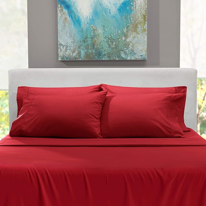 Hearth & Harbor Bed Linen Set - King Size, 6 Piece, Extra Deep Pocket, Burgundy, Microfiber