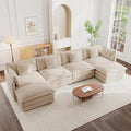 mikibama Modular Sectional Sofa, 146.5 Inch U Shaped Couch Set for Living Room, 4-Seater Comfy Cloud Couches with Two Movable Ottoman, DIY Combination, Chenille, Light Coffee