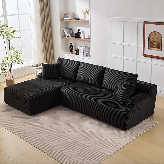 Sectional Cloud Boneless Couch 106" Modern Comfy L-Shape Corner No Assembly Required Convertible Compression Sleeper Modular Sofa with Corduroy Fabric Deep Seat Loveseat + Chaise for Living Room