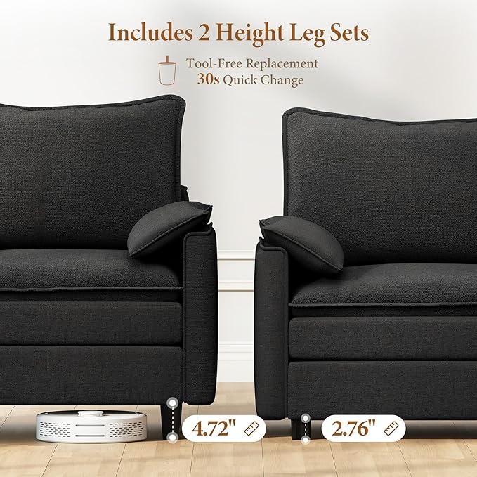 Vesgantti 101" V-Shaped Corner Couch Sectional, 7 Seat Customizable Modular Cloud Couches with Movable Ottoman, Chenille Deep Seat Sofa Set with Chaise for Living Room, Bedroom and Apartment, Black
