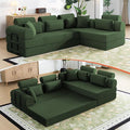 106" L-Shaped Boneless Sectional Couch, 2-Piece 70.87" Modules, Converts to 141.7" Extra-Long Straight Sofa, Corduroy Couch in a Box with Headrest & Back Pillows for Living Room, Dark Green