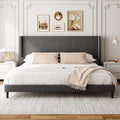 Sismplly King Bed Frame with Wingback Headboard, Velvet Upholstered Platform Bed with Wooden Slats, 6.46“ Under Bed Storage, Metal Support, Noise Free, No Box Spring Needed, Gray