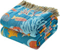 LUTBM Throw Blanket for Bed 100% Cotton Blankets for Bedroom Living Room Spring Twin All Season Underwater Ocean Life Embroidery Reversible Breathable Quilt for Couch Sofa Coastal Home Decor 60"x80"