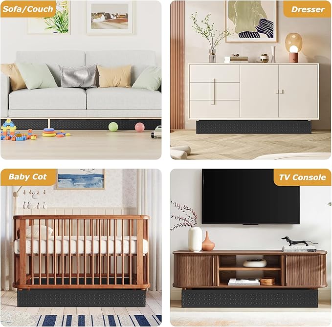 Under Couch Blocker 5 in x 13 ft, Adjustable Elastic Sofa Blocker to Prevent Kids and Pets Toys, Strap Barrier Gap Bumper Couch Guards for Bottom Standard Sofa, Bed, Furniture with Straight Legs