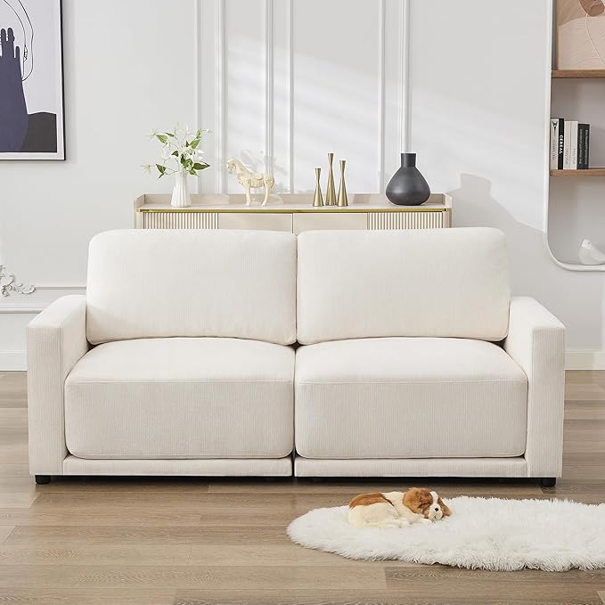 77.4" Modular Sectional Loveseat Sofa, Cloud Deep Seat Couch, Love Seat Sofas for Living Room, 2 Seater Chenille Couches with Thickened Cushions, White