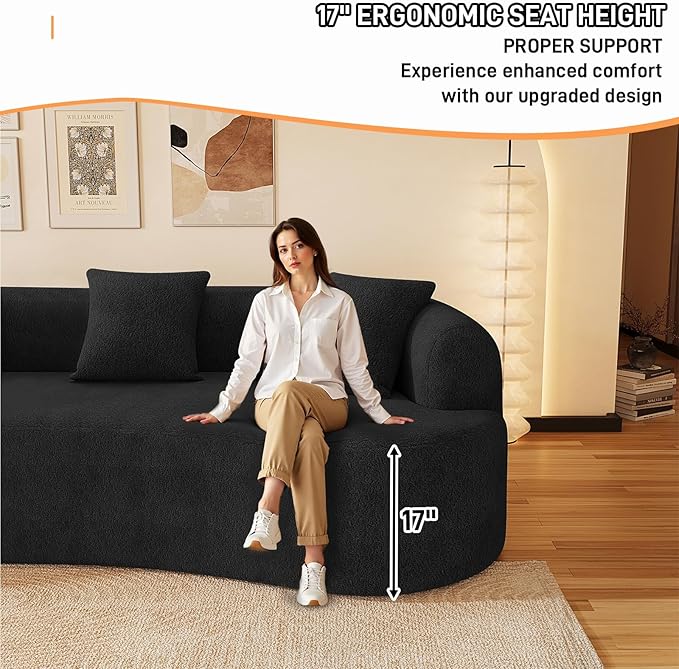 107" Curved Sofa for Living Room, Modern Chenille Cloud Couch Sofa, Luxury Plush Extra Deep 4-Seater Oversized Boucle Couch for Small Spaces, Apartment‌, No Assembly Required, Black