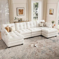 Modular Sectional U Shaped Sofa Couches for Living Room, Cloud Couch with Movable Ottoman, Comfy Chenille Sofa with Pillow for Bedroom and Apartment,Beige-Tufted