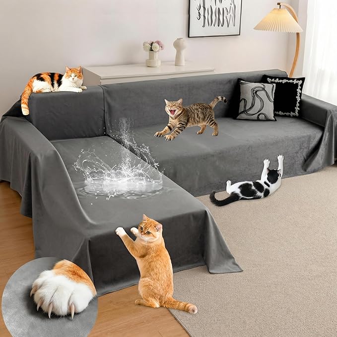 L Shaped Sectional Couch Cover 2 Pcs, Ultra Soft Waterproof Non-Slip Sofa Cover, Pet & Kid Proof Furniture Protector for Left/Right Chaise, Washable Scratch-Resistant Slipcover (XL,110"x71"+118"x71")