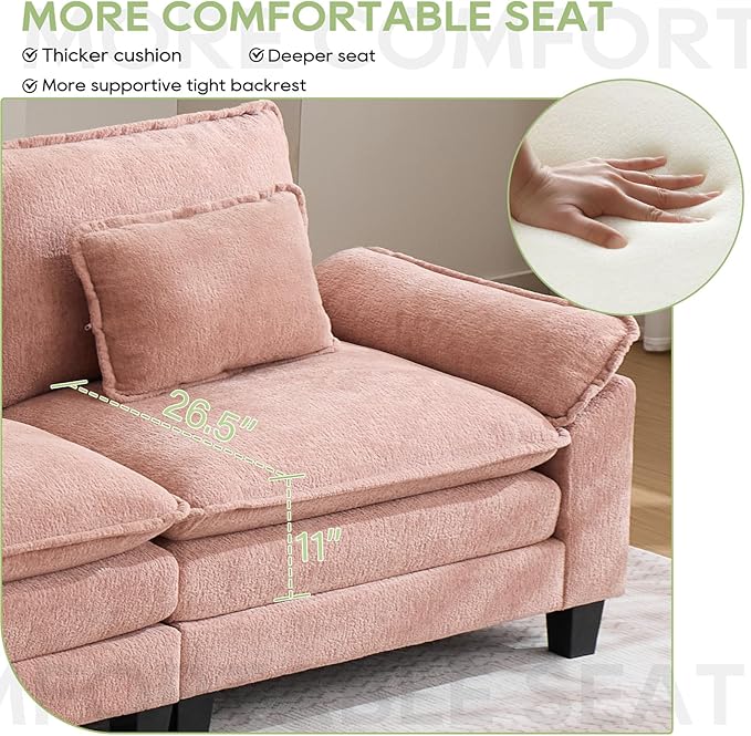 86" Modular Sectional Sofa, Comfy Cloud Couch Sectional Sofa with Ottoman, Chenille Sofa Sleeper Deep Seat Sofa with Throw Pillows for Living Room (Pink, 86"- L Shape)