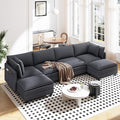 Vesgantti 143" U Shaped Modular Sectional Couch, Comfy Corduroy Upholstered Cloud Sofas for Living Room, Modern 4 Seater Sofa with 2 Movable Ottoman & Throw Pillows, Charcoal Grey