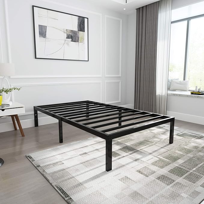 yookare 14 Inch Tall 3500lbs Heavy Duty Metal Bed Frame/with Storage/Mattress Foundation/Steel Slats Platform/Noise Free/No Box Spring Needed,Twin XL