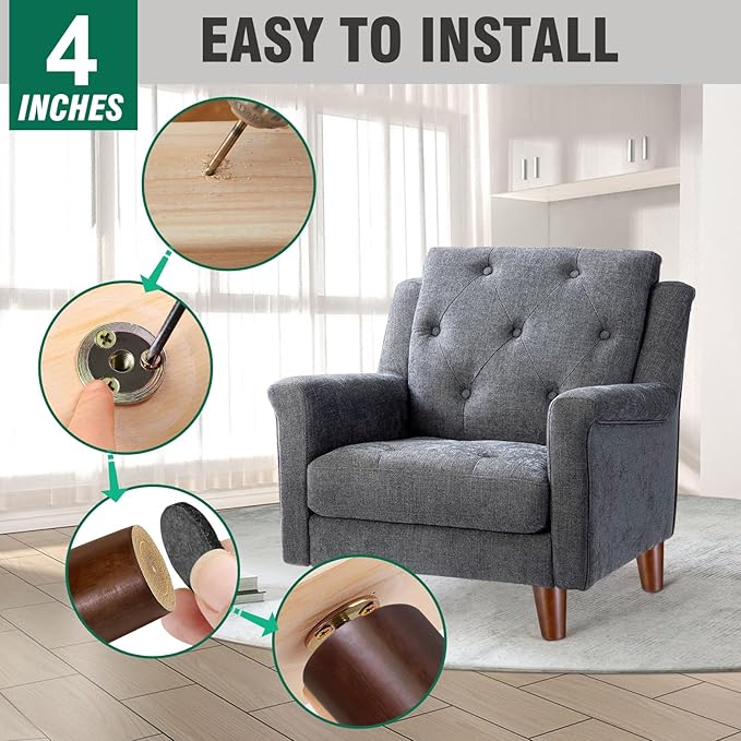 FoDau770 Brown Rubber Wood Furniture Legs 4 Inches, Slant Tapered Wood Feet Mid Century Sofa Legs Set of 8, 5/16" UNC Furniture Feet Replacement Parts for Cabinet Couch Dresser Chair Ottoman Table