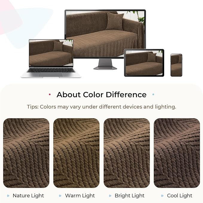 Sectional Couch Covers 2 Pieces, Chenille L Shaped Couch Cover Blanket for Sectional Sofa with Herringbone Pattern Washable Sofa Slipcovers (X-Large: 71" x 110" + 71" x 118", Coffee)