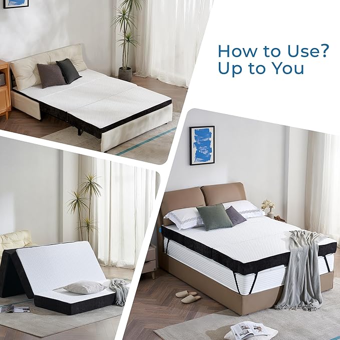 Odorless Foldable Mattress Queen Size 80" x 60" x 6", 6 Inch Medium Firm Folding Foam Mattress with Storage Bag, Fiberglass Free Trifold Memory Foam Mattress for RV, Guest Bed