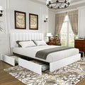 VECELO Full Size Upholstered Bed Frame with 4 Drawers and Headboard, Velvet Platform Storage Bedframe, Wooden Slats Support, No Box Spring Needed,White